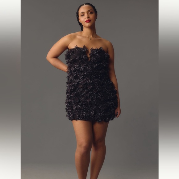 Maeve By Anthropologie Black And White 3D Polka Dot Floral Mini Dress SZ 12P NWT - Picture 6 of 15